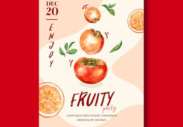 Hình ảnh vector Khung theo chủ đề trái cây với quả hồng, mẫu minh họa màu đào sáng tạo