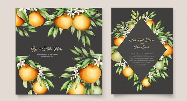 Hình ảnh vector Mẫu thiệp mời đám cưới trái cây màu nước cam thực vật
