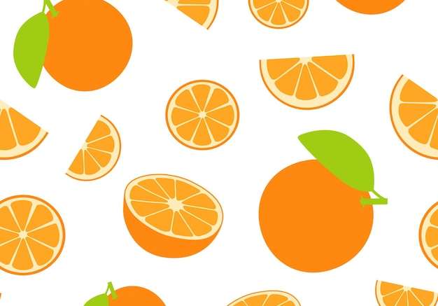 Hình ảnh vector Quả cam nền hoa văn liền mạch theo phong cách phẳng bị cô lập trên mảnh màu trắng và một nửa màu cam