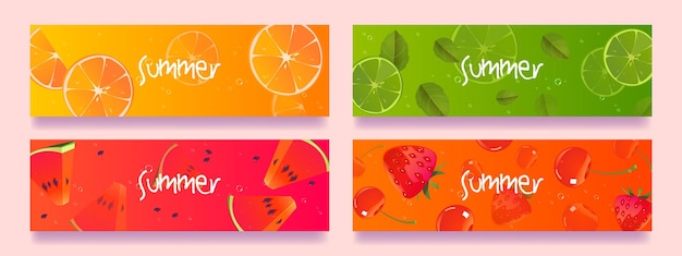 Hình ảnh vector trái cây mùa hè phim hoạt hình ngang banner đặt.