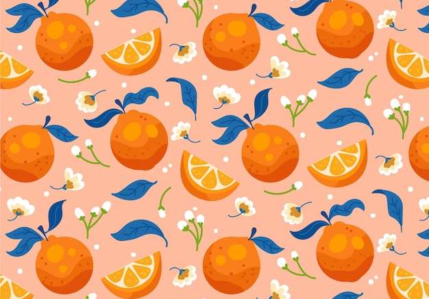 Hình ảnh vector Vẽ tay thiết kế hoa văn trái cây màu cam