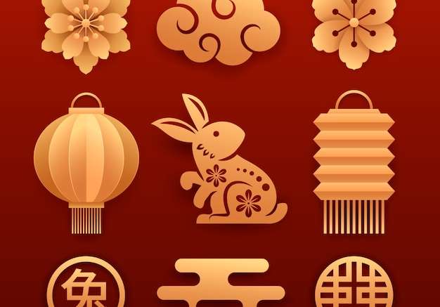 Hình stock Bộ sưu tập đồ trang trí lễ hội năm mới của trung quốc theo phong cách giấy