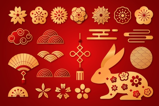 Hình stock Bộ sưu tập đồ trang trí lễ hội năm mới của trung quốc theo phong cách giấy