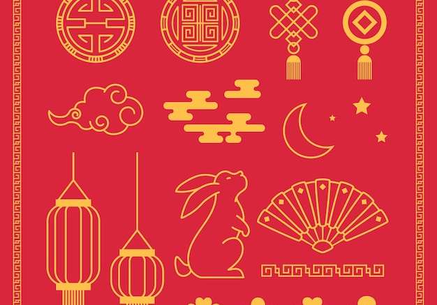 Hình stock Bộ sưu tập đồ trang trí mừng năm mới phẳng của Trung Quốc