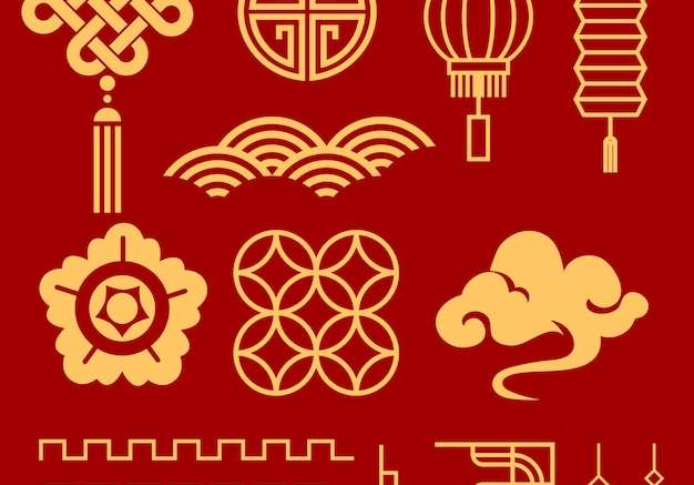 Hình stock Bộ sưu tập đồ trang trí mừng năm mới phẳng của Trung Quốc