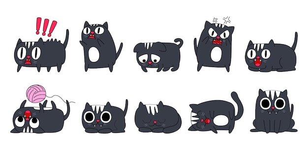 Hình vector Biểu hiện của cảm xúc thiết lập khái niệm. nhân vật con mèo trong những cảm xúc động vật khác nhau.