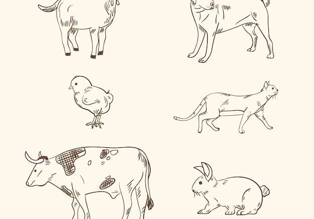 Hình vector bộ sưu tập động vật trang trại