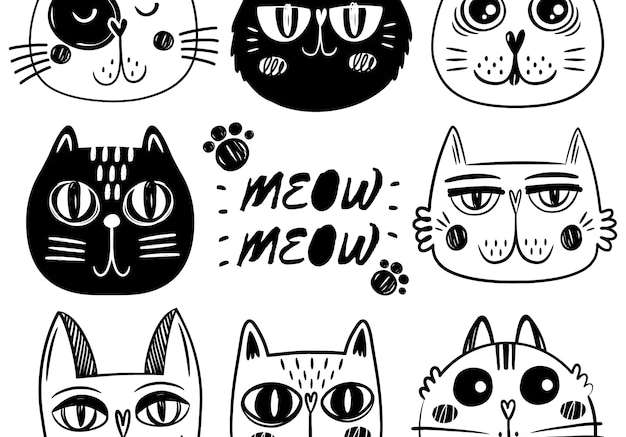 Hình vector Bộ sưu tập mặt mèo