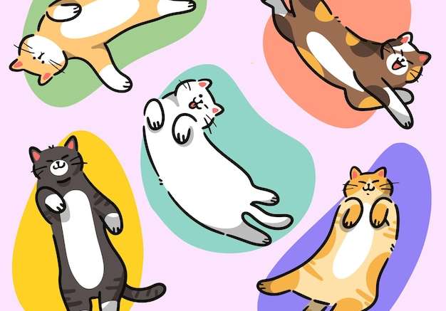 Hình vector Bộ sưu tập mèo dễ thương minh họa doodle cao cấp