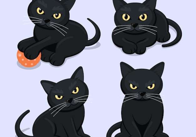 Hình vector Bộ sưu tập mèo đen halloween phẳng
