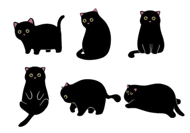 Hình vector Bộ sưu tập mèo đen vẽ tay