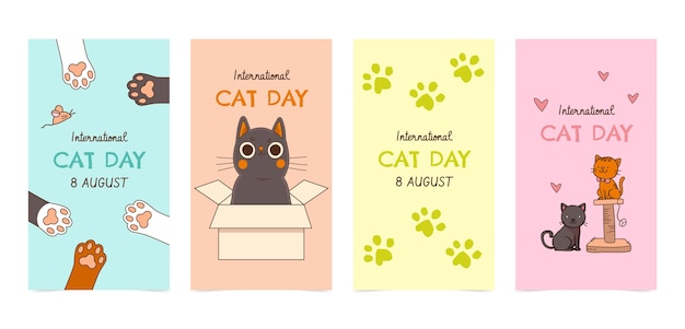 Hình vector Bộ sưu tập truyện instagram ngày quốc tế mèo vẽ tay