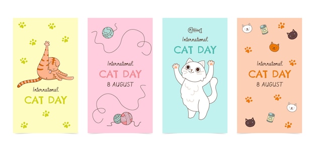 Hình vector Bộ sưu tập truyện instagram ngày quốc tế mèo vẽ tay