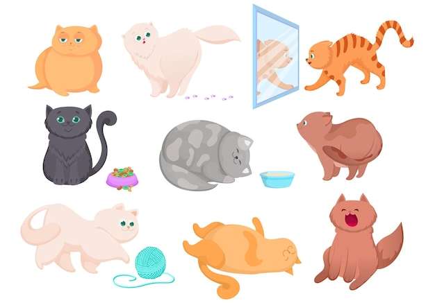 Hình vector Các giống khác nhau của bộ minh họa mèo con dễ thương