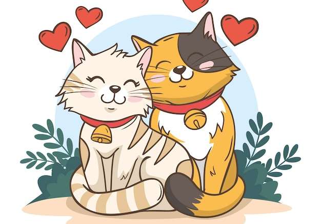 Hình vector Cặp đôi động vật ngày valentine dễ thương với mèo