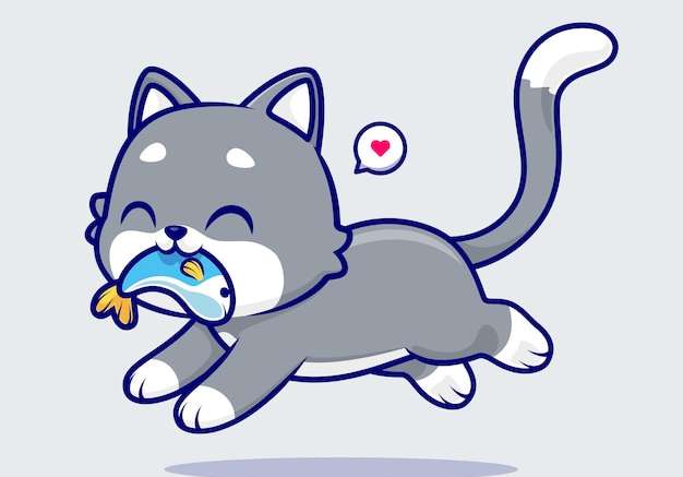 Hình vector Con mèo dễ thương ăn cá phim hoạt hình biểu tượng vector minh họa khái niệm biểu tượng thức ăn động vật bị cô lập vector phẳng
