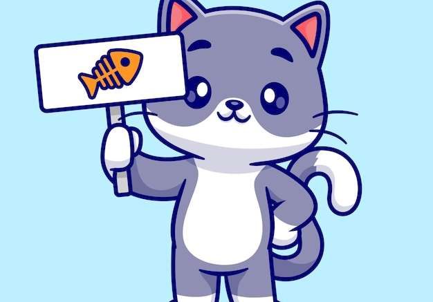 Hình vector Con mèo dễ thương cầm bảng cá phim hoạt hình biểu tượng vector minh họa khái niệm biểu tượng thiên nhiên động vật bị cô lập
