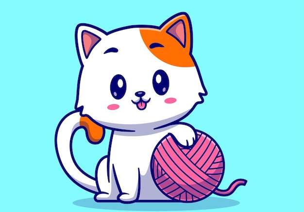 Hình vector Con mèo dễ thương chơi bóng sợi phim hoạt hình biểu tượng vector minh họa. khái niệm biểu tượng thiên nhiên động vật bị cô lập vector cao cấp. phong cách hoạt hình phẳng