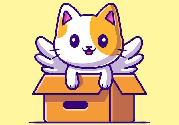 Hình vector Con mèo dễ thương kỳ lân chơi trong hộp biểu tượng hoạt hình minh họa.