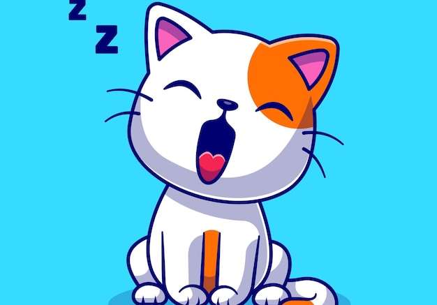 Hình vector Con mèo dễ thương ngáp buồn ngủ phim hoạt hình biểu tượng vector minh họa. khái niệm biểu tượng thiên nhiên động vật bị cô lập vector cao cấp. phong cách hoạt hình phẳng