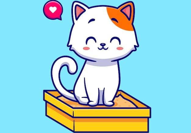 Hình vector Con mèo dễ thương ngồi trên hộp cát phim hoạt hình biểu tượng vector minh họa. khái niệm biểu tượng thiên nhiên động vật bị cô lập