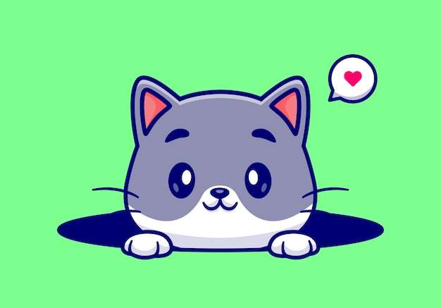 Hình vector Con mèo dễ thương trong lỗ phim hoạt hình biểu tượng vector minh họa. khái niệm biểu tượng thiên nhiên động vật bị cô lập vector cao cấp. phong cách hoạt hình phẳng