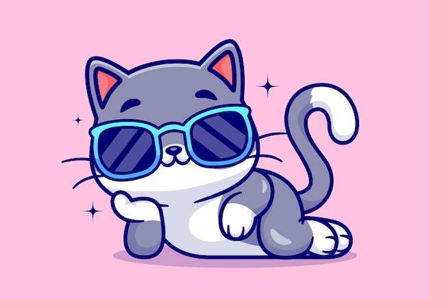 Hình vector Con mèo mát mẻ dễ thương đeo kính phim hoạt hình biểu tượng vector minh họa khái niệm biểu tượng thiên nhiên động vật bị cô lập
