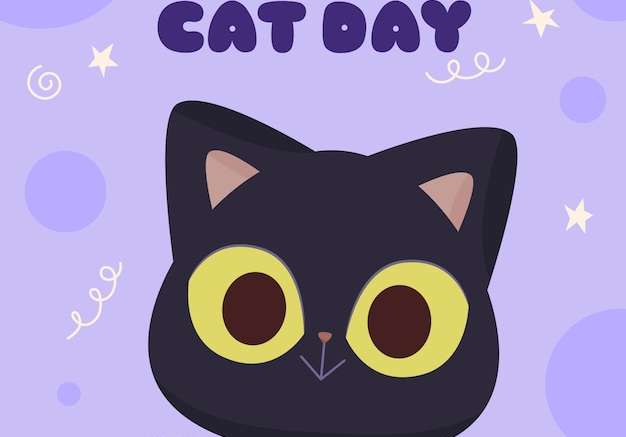 Hình vector Hình minh họa ngày quốc tế mèo phẳng với chú mèo dễ thương