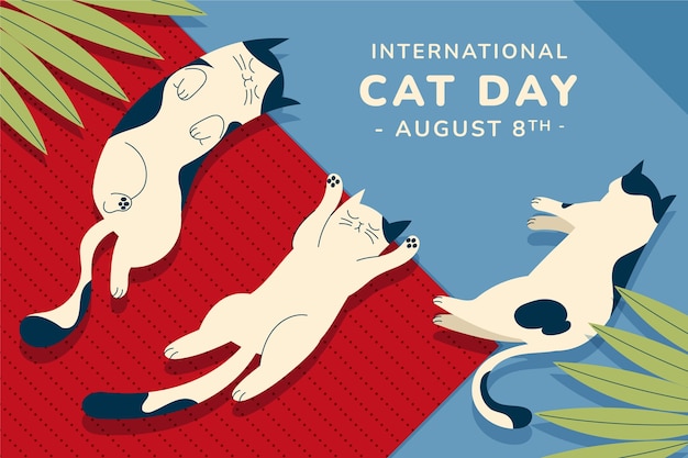Hình vector Hình minh họa ngày quốc tế mèo phẳng với những chú mèo thư giãn