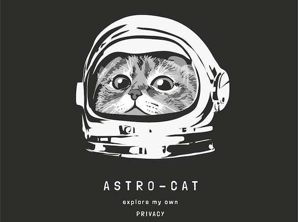 Hình vector Khẩu hiệu Astrocat với chú mèo dễ thương trong hình minh họa mũ phi hành gia