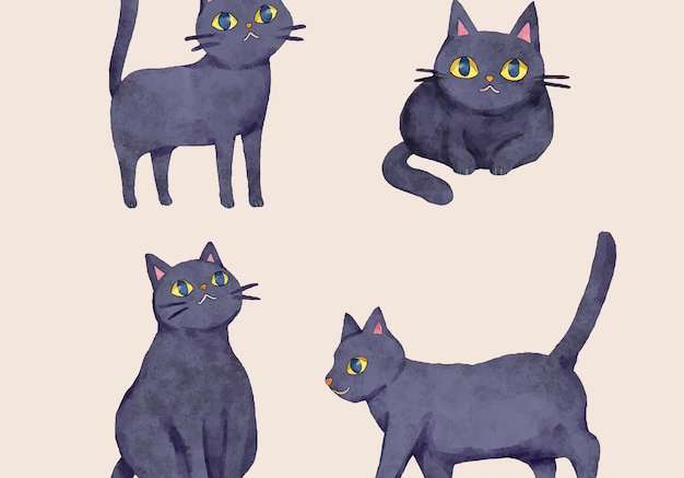 Hình vector Màu nước halloween bộ sưu tập mèo đen