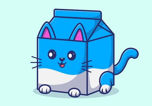 Hình vector Mèo dễ thương hộp sữa phim hoạt hình biểu tượng vector minh họa khái niệm biểu tượng thức uống động vật bị cô lập vector phẳng