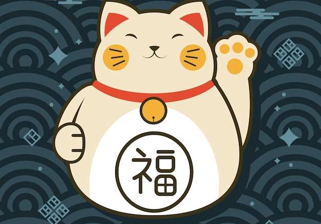Hình vector Mèo Nhật chào