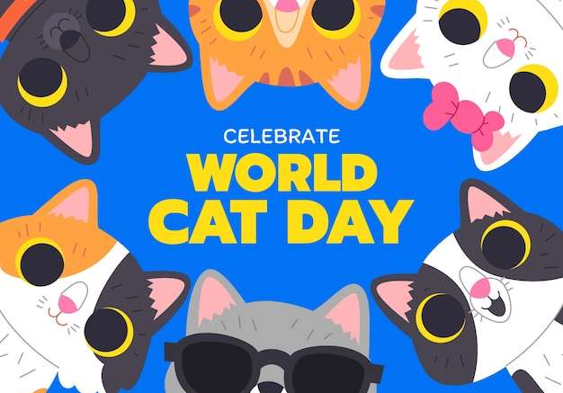 Hình vector Minh họa ngày quốc tế mèo phẳng