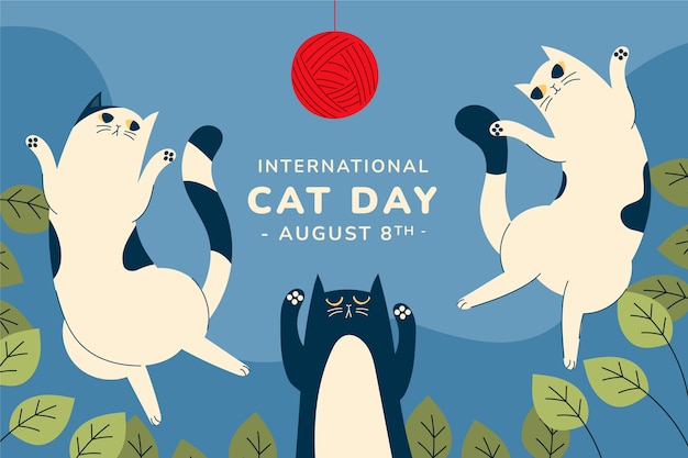 Hình vector Minh họa ngày quốc tế mèo phẳng với mèo