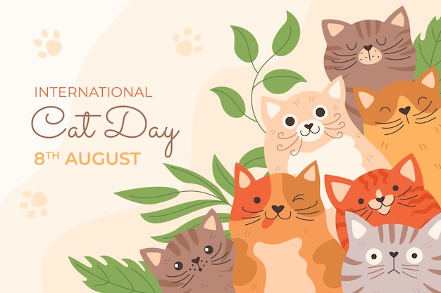 Hình vector Nền ngày quốc tế mèo phẳng