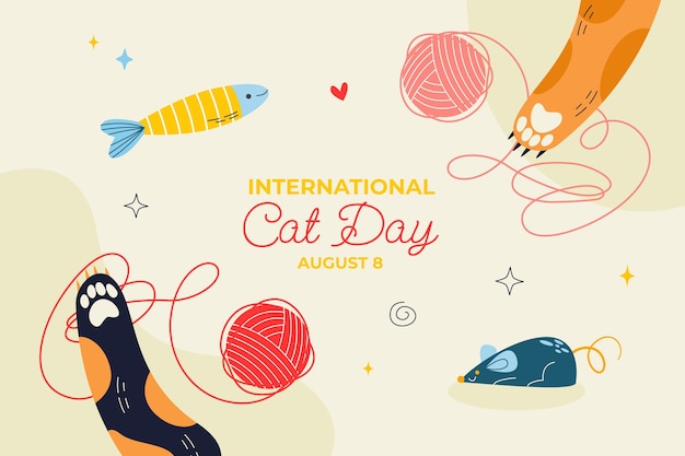 Hình vector Nền phẳng cho lễ kỷ niệm ngày quốc tế mèo