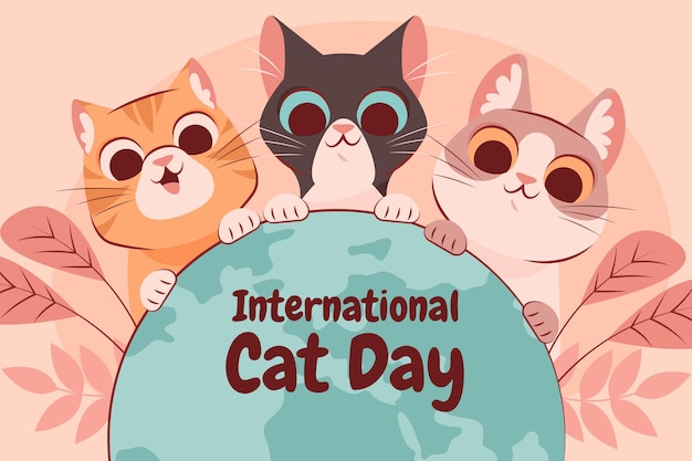 Hình vector Ngày quốc tế mèo nền phẳng