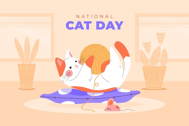 Hình vector Ngày quốc tế mèo vẽ tay nền phẳng