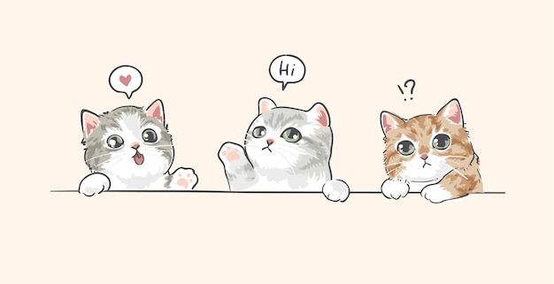 Hình vector Phim hoạt hình ba chú mèo con minh họa