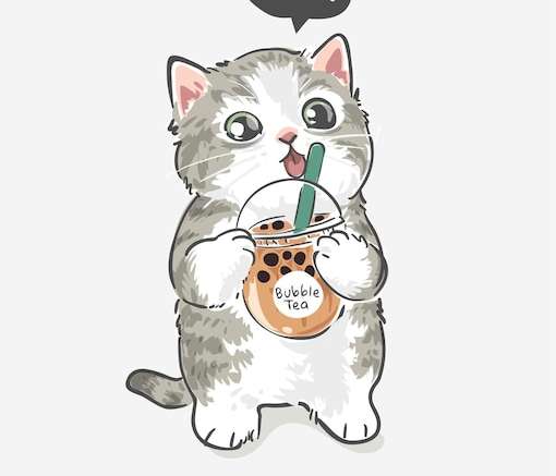 Hình vector Phim hoạt hình mèo con dễ thương cầm tách trà bong bóng minh họa