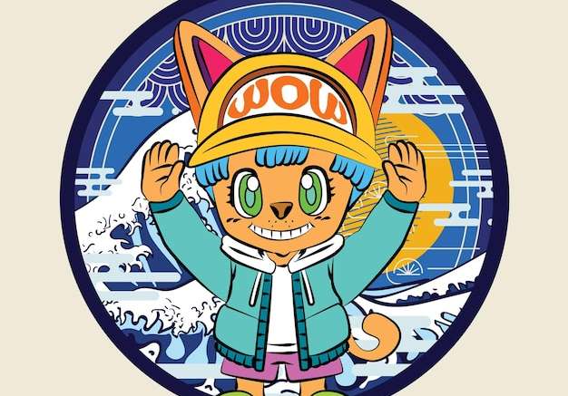 Hình vector Thiết kế minh họa mèo phong phú cho sukajan có nghĩa là vải hoặc áo phông truyền thống của Nhật Bản với kỹ thuật số