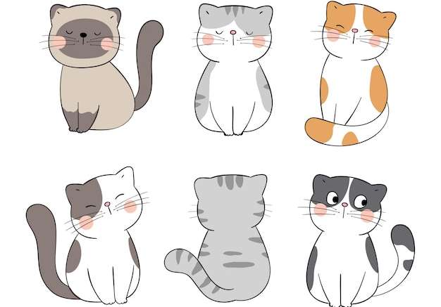 Hình vector Vẽ bộ sưu tập mèo dễ thương trên phong cách hoạt hình white.doodle.