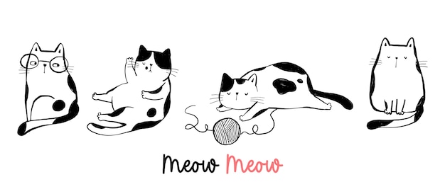 Hình vector Vẽ nhân vật hoạt hình doodle mèo ngộ nghĩnh.