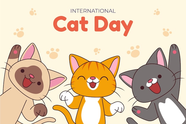 Hình vector Vẽ tay nền ngày quốc tế mèo
