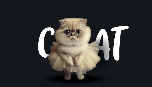 Hình vector Vũ công ba lê dễ thương mèo búp bê mèo xinh đẹp trên nền đen ngộ nghĩnh đáng yêu thú cưng nhà minh họa vector một mẫu cho thiết kế quần áo hoặc nhãn dán