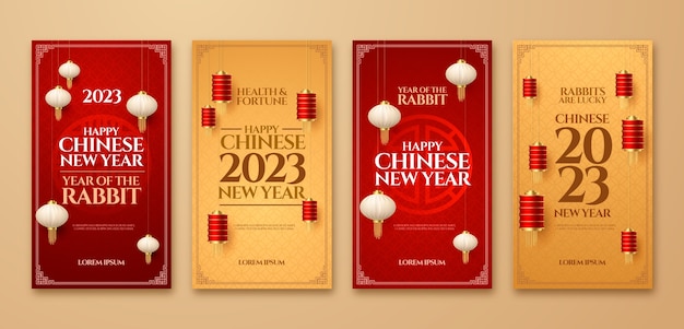Vector Bộ sưu tập câu chuyện instagram mừng năm mới của Trung Quốc