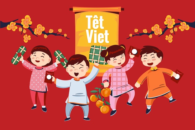 Vector Hand drawn têt vietnamese new year