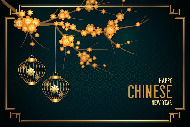 Vector Nền hoa năm mới phong cách của Trung Quốc với đèn lồng