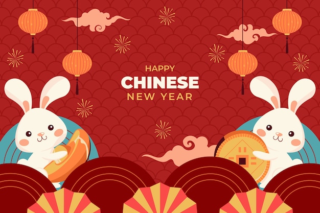 Vector Nền phẳng cho lễ mừng năm mới của Trung Quốc